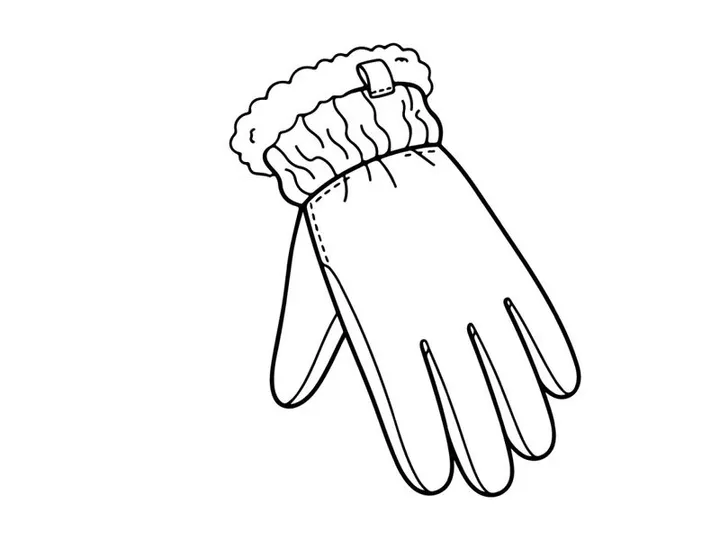 Hand-drawn Christmas mitten with fluffy white cuff and knitted texture for festive holiday design