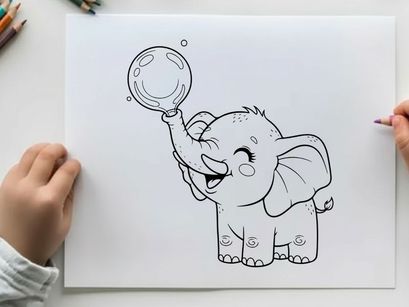 Cute elephant holding soap bubble vector illustration
