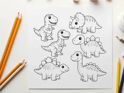 Cute cartoon dinosaurs set vector illustration flat design