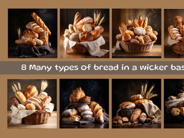 Many types of bread in a wicker basket preview picture