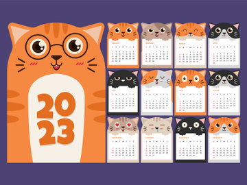 Calendar year 2023, kitten and cat design preview picture