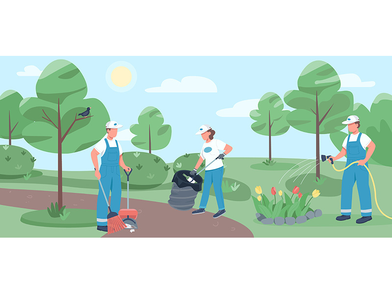 Community work flat color vector illustration