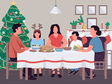 Christmas family dinner flat color vector illustrationChristmas family dinner flat color vector illustration preview picture