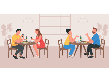 Couples on date in cafe flat color vector illustration preview picture