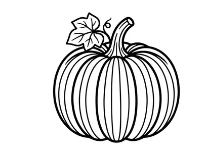 Ilustración de calabaza para temas de otoño o Halloween. Calabaza dibujada a mano con detalles de hojas, perfecta para diseños estacionales y decoraciones festivas.