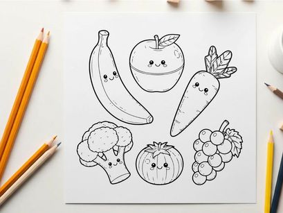 Cute food fruits and vegetables vector illustration flat design