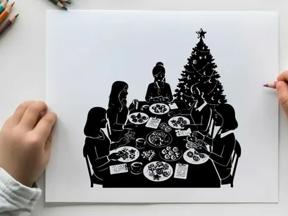 Silhouette of family enjoying christmas dinner together