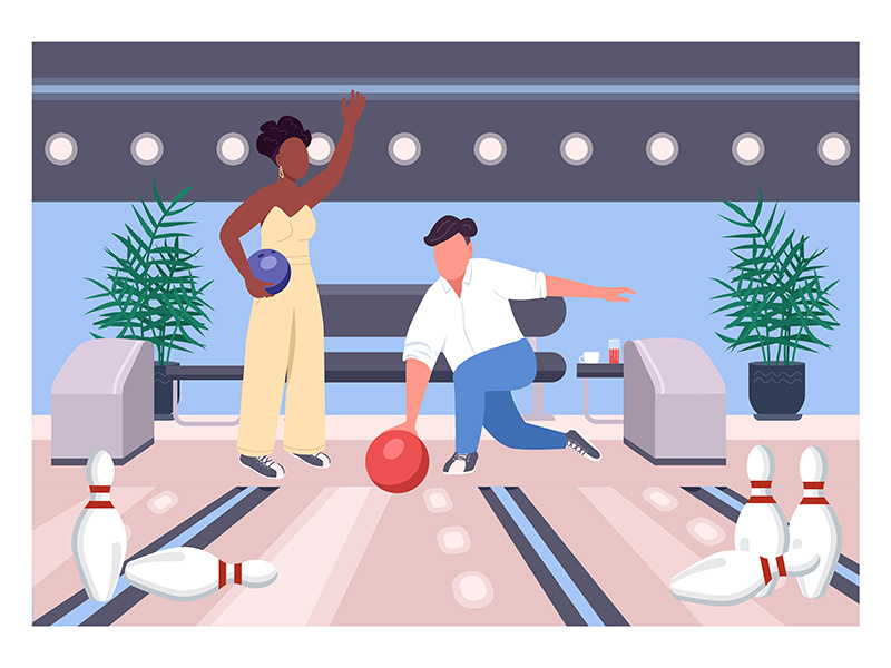 Bowling date flat color vector illustration
