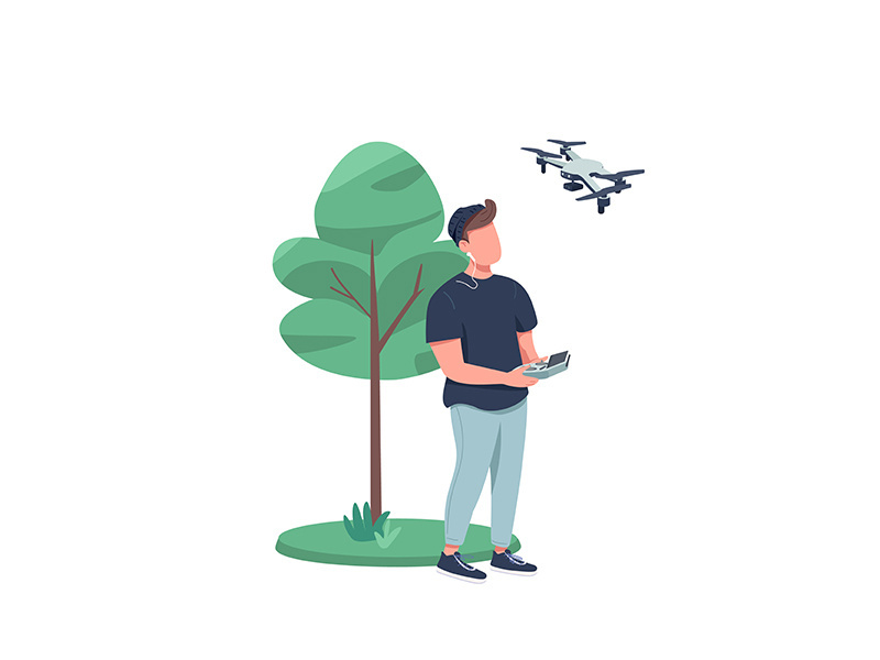 Drone control flat color vector faceless character