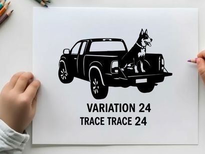 Silhouette of a dog sitting in the back of a pickup truck