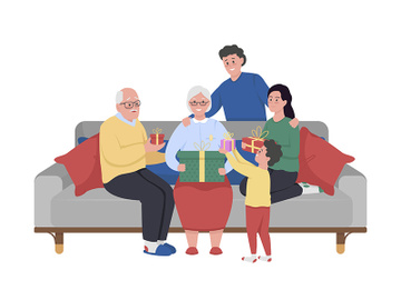 Big family celebrating grandma birthday semi flat color vector characters preview picture