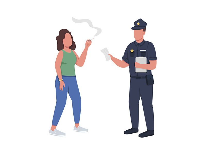Policeman giving fine for smoking semi flat color vector characters