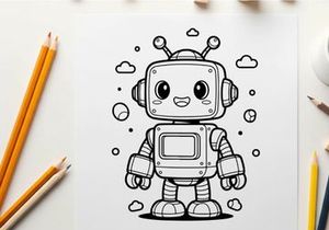 Cute robot mascot happy face vector illustration flat design