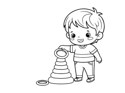 Cute child playing with stacking rings vector illustration