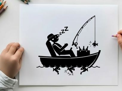 Silhouette of a man fishing in a boat silhouette