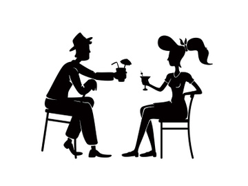 Old fashioned couple drinking together black silhouette vector illustration preview picture