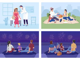 Family outdoor celebration and sun protection illustration set preview picture
