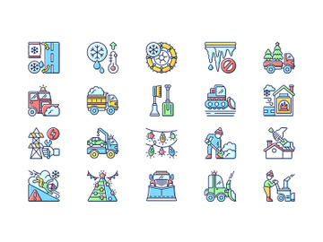 Snow removing services RGB color icons set preview picture