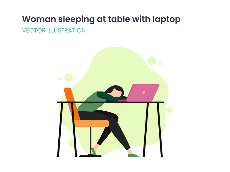 Woman sleeping at table with laptop