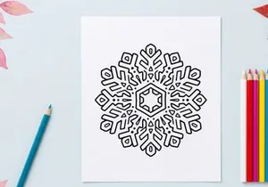 Black and white snowflake icon, simple geometric winter crystal vector illustration