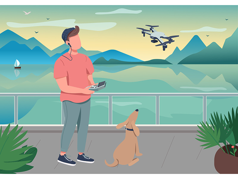 Drone photography flat color vector illustration