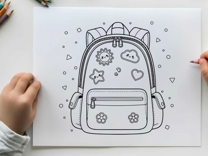 Cute school backpack with space and nature icons vector illustration