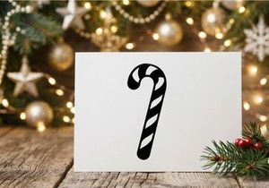 Black and white candy cane icon isolated on a white background for holiday design.