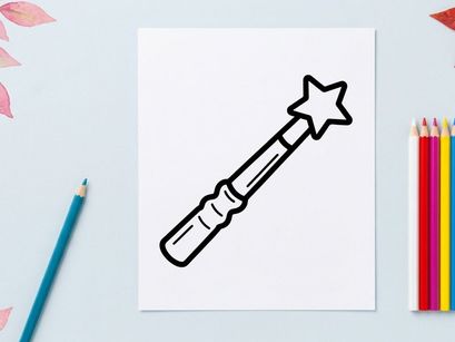 Magic wand with glowing star for fantasy and Halloween themes. Enchanted prop for spells, fairy tales, and mystical celebrations.