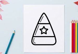 Candy corn icon with a star. Festive Halloween sweet treat graphic design element.