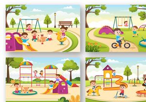 17 Children Playground Cartoon Illustration