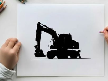 Silhouette of a large excavator machine on a white background