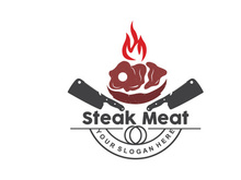 Steak Logo, Vintage Retro Rustic BBQ Grill Theme Design Style