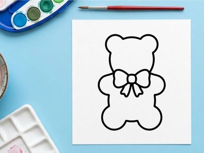 Boneka teddy lucu dengan dasi kupu-kupu hitam. Maskot beruang boneka yang menggemaskan untuk tema liburan dan hadiah.