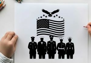 American military silhouette with flag and eagle emblem