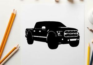 Silhouette of a ford f 150 pickup truck on a white background