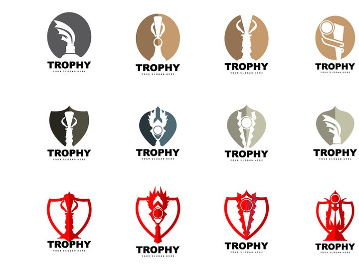 Championship Trophy Logo, Champion Award Winner Trophy Design, Vector Icon Template