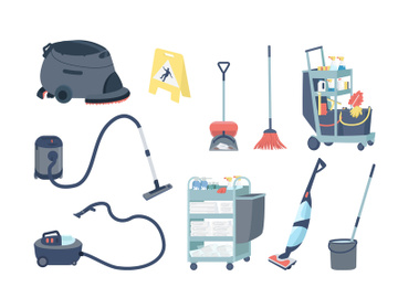 Janitorial supplies flat color vector objects set preview picture