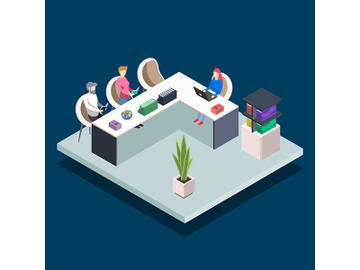 Modern book library isometric color vector illustration preview picture