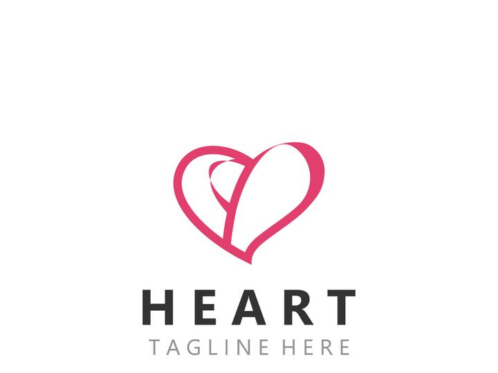 Heart logo design template, luxury ribbon Valentines day and love stripe logotype