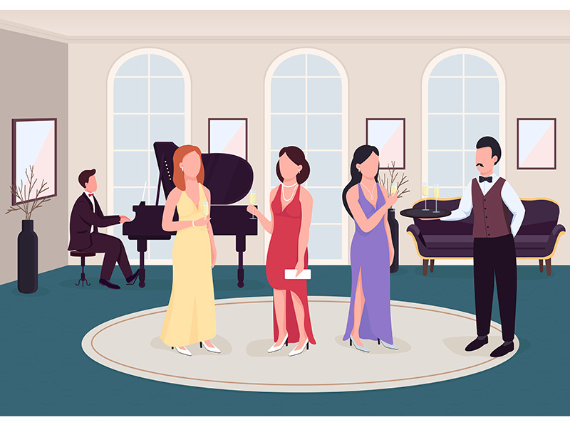 Luxury cocktail party flat color vector illustration