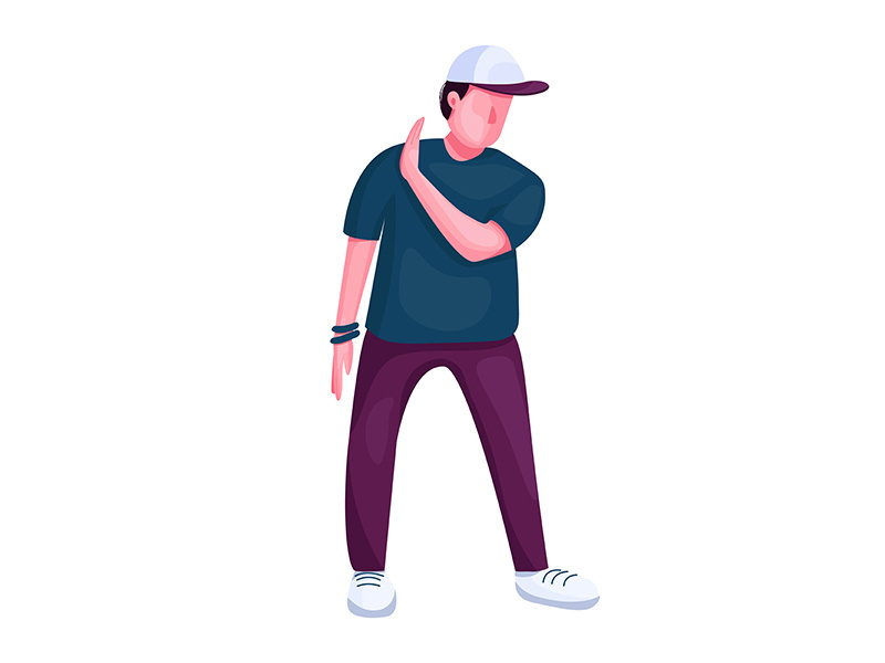 Teenager dancing flat color vector faceless character