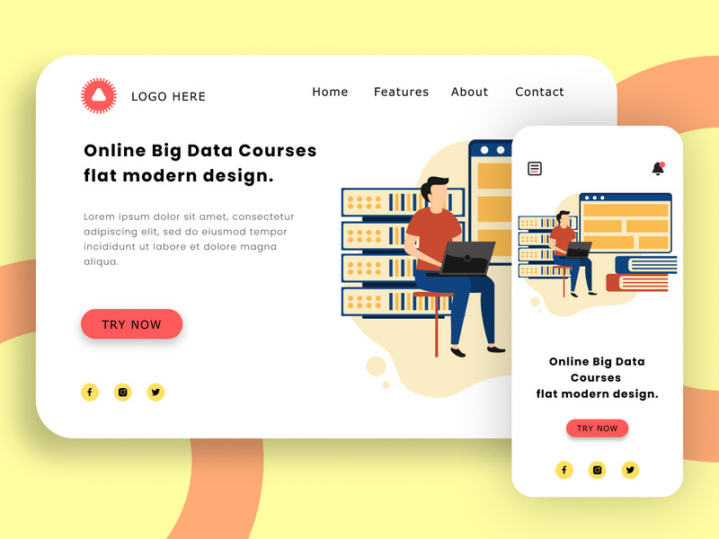 Online big data courses flat modern design.