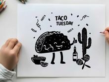 Taco tuesday silhouette character with cactus and fiesta elements