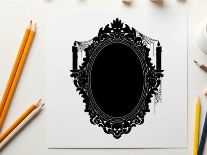 Silhouette of an ornate mirror with candelabras silhouette