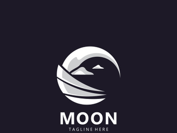 Moon elegant crescent and star logo design line in simple style outline background preview picture