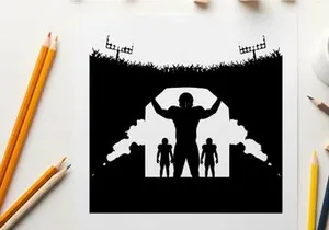 Football player silhouette standing strong in stadium tunnel