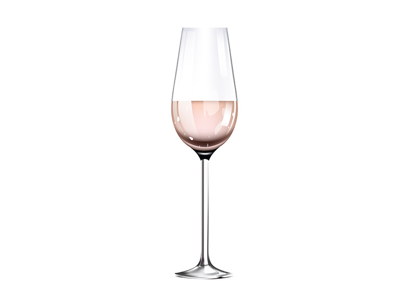 Wineglass with rose alcohol on bottom realistic vector illustration