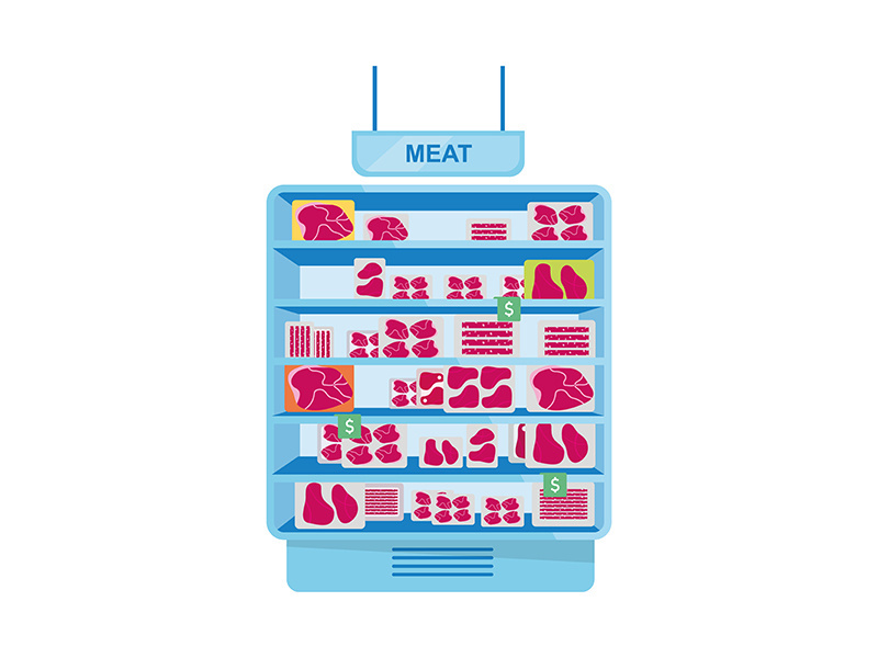Meat refrigerator for supermarket semi flat color vector object