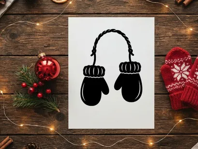 Schwarze Silhouette von Winterhandschuhen, verbunden durch eine Schnur auf weißem Hintergrund