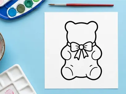 Cute cartoon teddy bear with bow tie for holiday decor. Adorable plush bear illustration for Halloween and gift themes.
